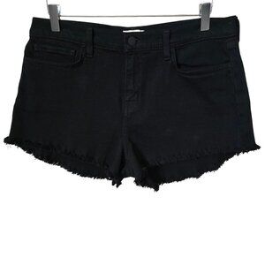 L'AGENCE Zoe Cut Off Frayed Hem Black Denim Jean Shorts